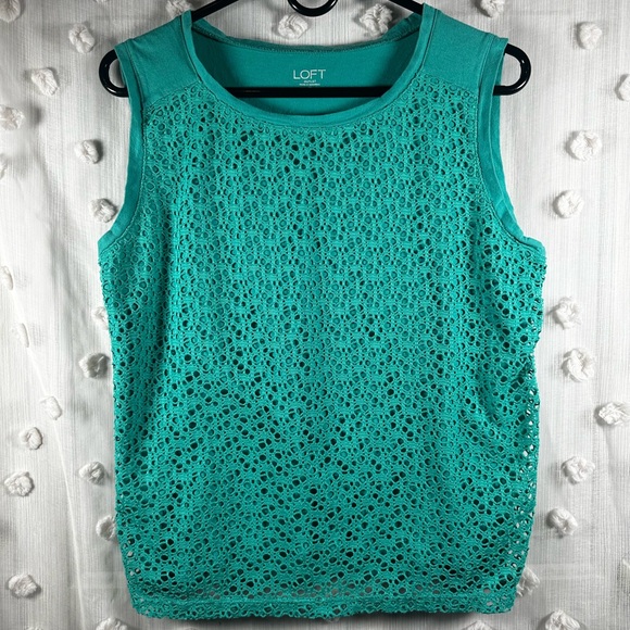 LOFT Tops - LOFT Women’s Teal Lace Eyelet Overlay Sleeveless Tank Top Blouse Size M